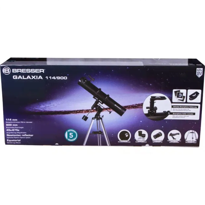 Телескоп BRESSER Galaxia 114/900 EQ, с адаптером для смартфона 70120-1