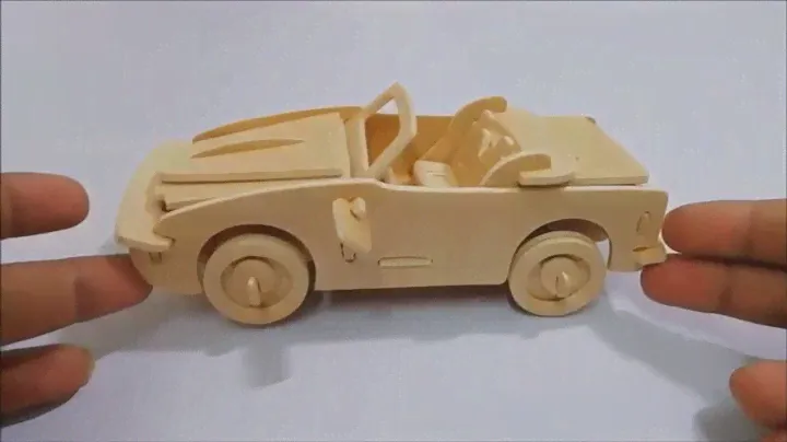 3D Wood Craft Construction Kit DIY, How to make a wooden car